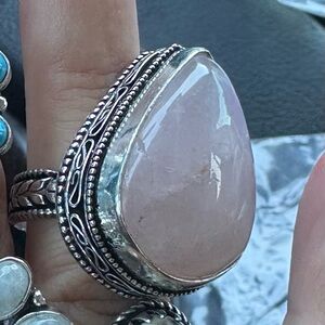Elegant Silver and Pink Stone Ring size 9.5